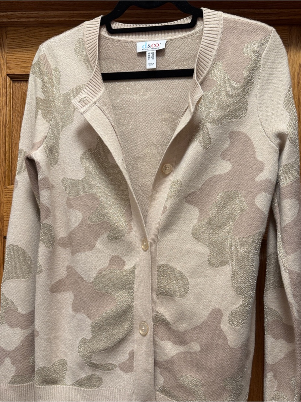 denim & company Women's Beige Camouflage Cardigan Sweater